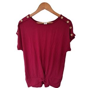 Stitchwurks Pullover Twist Warp Hem LG Womens Button Detail Cranberry Bohemain